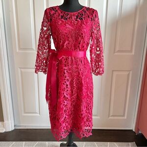 Phase Eight Red Lace Long Sleeve Cocktail Dress